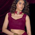 Wine Red Georgette Saree with Embroidered Border Designer Saree