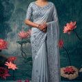 Ice Blue Designer Saree with Sequins Embroidered Work