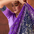Purple Navy Blue Embroidered Silk Saree with Silver Zari