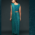 Designer Teal Green Sequin Glitter Georgette Saree with Blouse