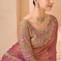 Peach Pink Silk Saree Designer Embroidered Border Party Wear Saree