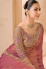 Peach Pink Silk Saree Designer Embroidered Border Party Wear Saree