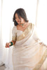 Off White Organza Silk Saree Heavy Golden Embroidered Border Sequins Work