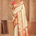 Elegant Cream Banarasi Silk Saree Festive Wear