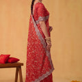 Royal Red Floral Embroidered Organza Silk Saree Heavy Sequins Border
