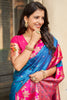 Elegant Sky Blue Silk Saree with Pink Contrast Border Floral Zari Work