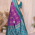 Purple And Teal Ikat Silk Saree with Traditional Weaving Saree