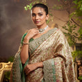 Green And Beige Embroidered Silk Designer Saree