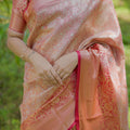 Rose Gold Banarasi Silk Saree Rich Zari Weaving Contrast Pink Border
