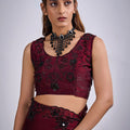 Wine Red Organza Silk Saree with Black Embroidered Blouse