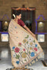 Beige Linen Silk Saree with Floral Print Woven Border