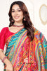 Teal Blue Multicolor Printed Saree Paisley Design Designer Saree
