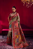 Beige Silk Saree with Red Floral Designer Border Traditional Saree 