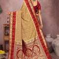Mustard Gold Banarasi Silk Saree with Red Zari Woven Border Rich Pallu