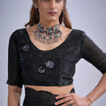 Black Organza Silk Saree with Floral Embroidery Designer Blouse