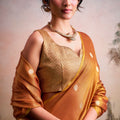 Golden Mustard Silk Saree with Zari Polka Dot Weaving Designer Saree