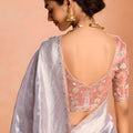 Silver Grey Soft Silk Saree with Woven Butti Designer Blouse