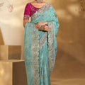 Blue Embroidered Silk Saree Traditional Festive Wear