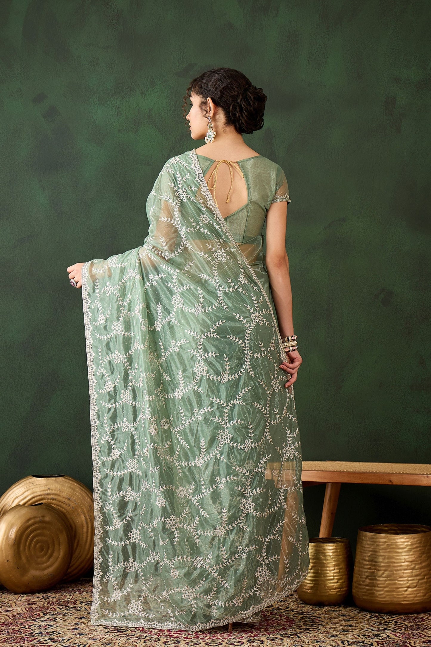 Mint Green Net Embroidered Saree Designer Saree