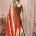 Orange And Green Banarasi Silk Saree with Zari Weaving and Contrast Blouse
