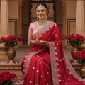 Traditional Red Silk Saree with Blouse Piece Festive Wear