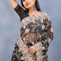 Black Floral Embroidered Net Saree with Designer Border