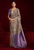 Grey Silk Banarasi Saree with Purple Contrast Border