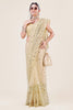 Cream Gold Net Saree Heavy Sequins Embroidery Work Designer Blouse