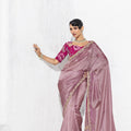 Elegant Mauve Silk Saree with Golden Pink Blouse Party Wear