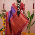 Purple Silk Saree with Red Woven Border and Traditional Design