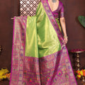 Green And Purple Banarasi Silk Rich Zari Saree Festive Wear