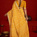 Designer Yellow Bandhani Print Saree with Traditional Border Festive Wear Saree