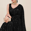 Black Net Saree with Heavy Sequins Embroidery Designer Blouse