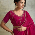 Rani Pink Chiffon Saree with Zari Border Designer Party Wear Saree