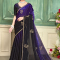  Purple Black Velvet Embroidered Saree with Designer Blouse