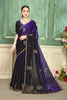  Purple Black Velvet Embroidered Saree with Designer Blouse
