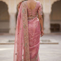 Pink Organza Silk Saree with Heavy Embroidery Designer Border