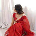 Designer Red Georgette Saree with Heavy Embroidery Sequin Work