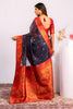 Navy Blue Paithani Silk Saree Red Zari Border Traditional Saree