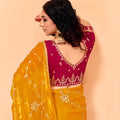 Designer Mustard Yellow Embroidered Saree Sequence Work