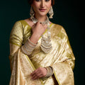 Olive Green Banarasi Silk Saree Heavy Gold Zari Weaving Rich Pallu