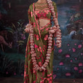 Designer Olive Green Floral Embroidered Saree with Stylish Blouse 