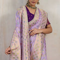 Lavender Banarasi Silk Saree Multicolor Zari Buti Weaving Rich Pallu