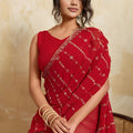 Red Designer Saree Heavy Embroidery Border Sequins Georgette Saree
