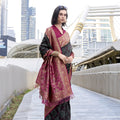 Black And Magenta Patola Print Banarasi Silk Saree with Zari Border