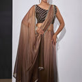 Brown Satin Silk Saree with Designer Border and Blouse