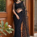 Black Designer Net Saree with Sequins Embroidery Party Wear