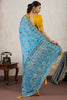Sky Blue Banarasi Silk Saree Rich Zari Floral Contrast Yellow Blouse