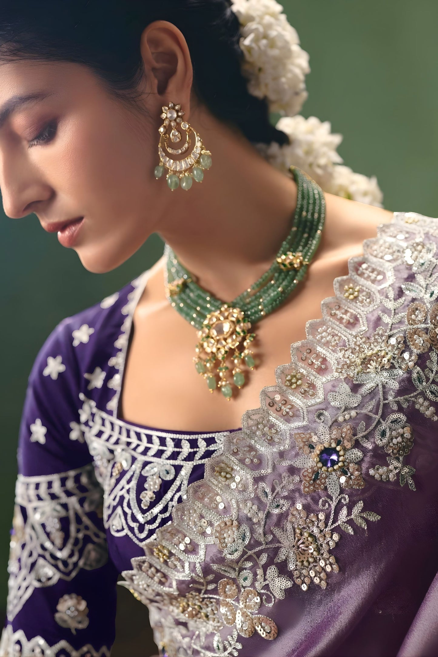 Lavender Organza Saree Heavy Silver Embroidery Border Designer Blouse