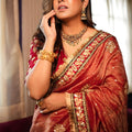 Rust Red Silk Saree with Heavy Embroidered Border Designer Blouse